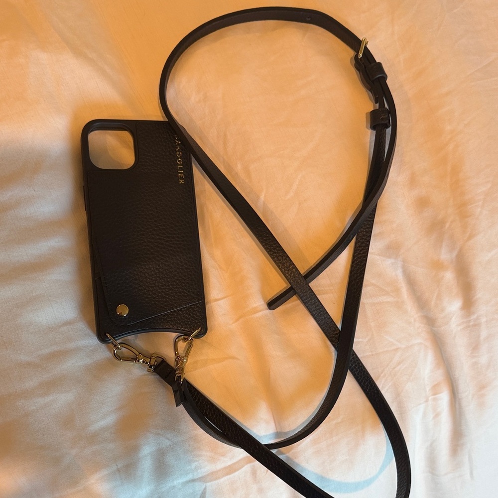 Bandolier Black Leather Phone Case with Strap